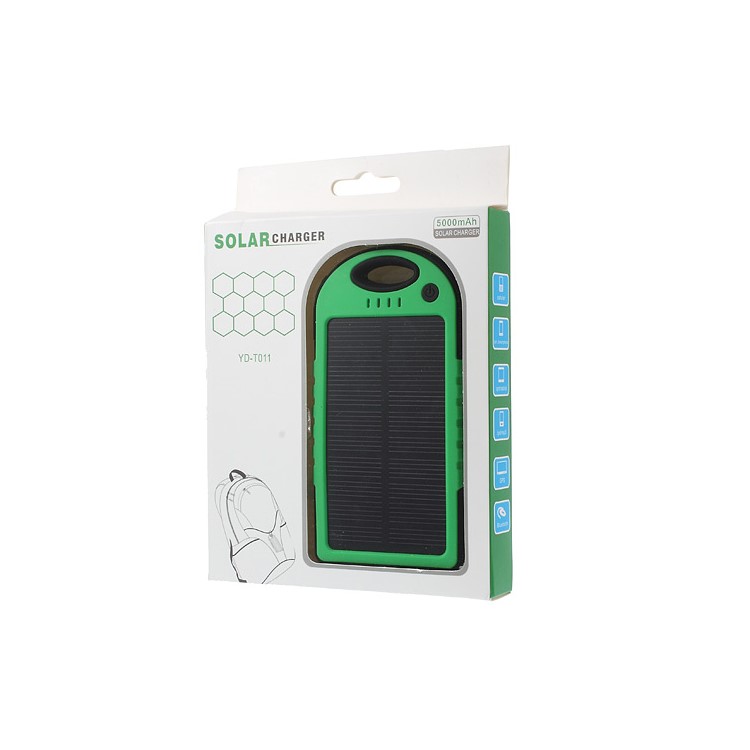 YD-T011 5000mAh Solar Power Bank Charger for iPhone iPod Samsung Sony etc - Black / Green-10
