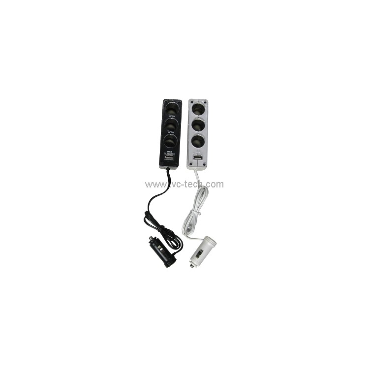 USB Car Charger with Triple Cigarette Lighter Socket-5