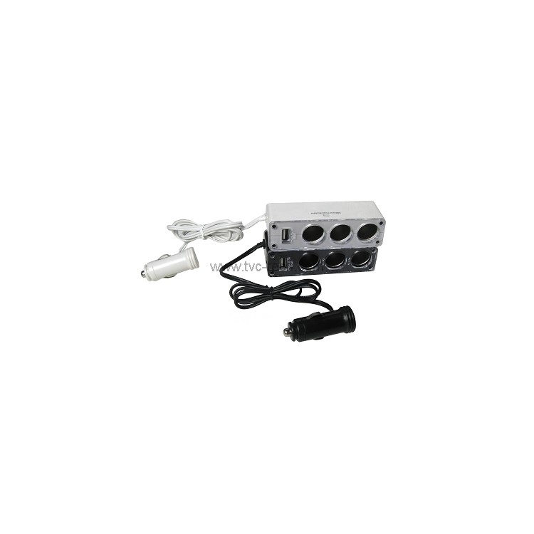 USB Car Charger with Triple Cigarette Lighter Socket-6