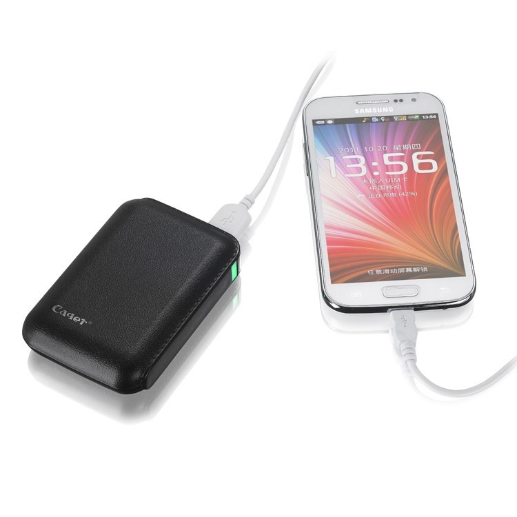 Cager B15 7200mAh Leather Texture Dual-USB Power Bank for iPhone iPad Samsung - Black-1
