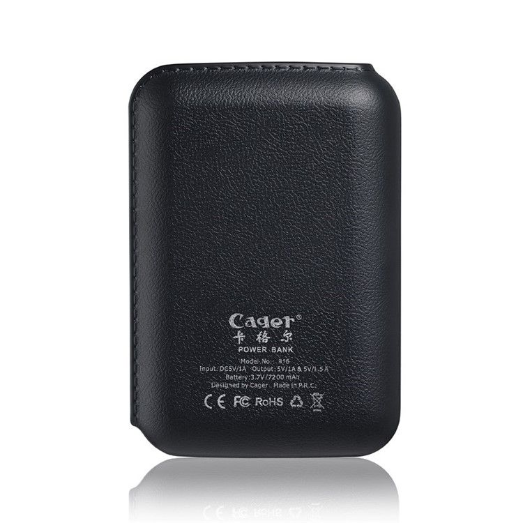 Cager B15 7200mAh Leather Texture Dual-USB Power Bank for iPhone iPad Samsung - Black-5