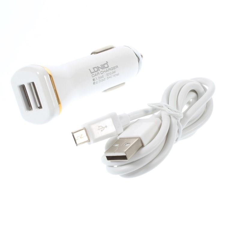 LDNIO DL-DC219 2.1A Dual USB Car Charger Adapter + Micro USB Charging Cable - White-5