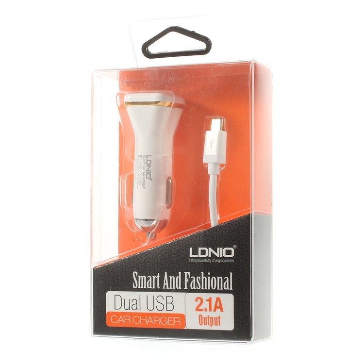 LDNIO DL-DC219 2.1A Dual USB Car Charger Adapter + Micro USB Charging Cable - White-6