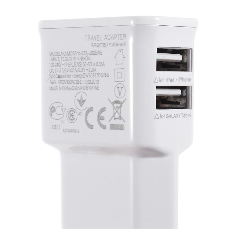Lidu Universal 2.1A Dual USB Port Wall Home Travel Power Adapter Charger for iPhone iPad iPod Samsung HTC LG - EU Plug-4