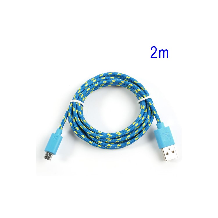 Синий 2м нейлон тканые данных разъем microusb и v8 зарядный кабель для samsung и htc компания lg nokia и sony и т. д.