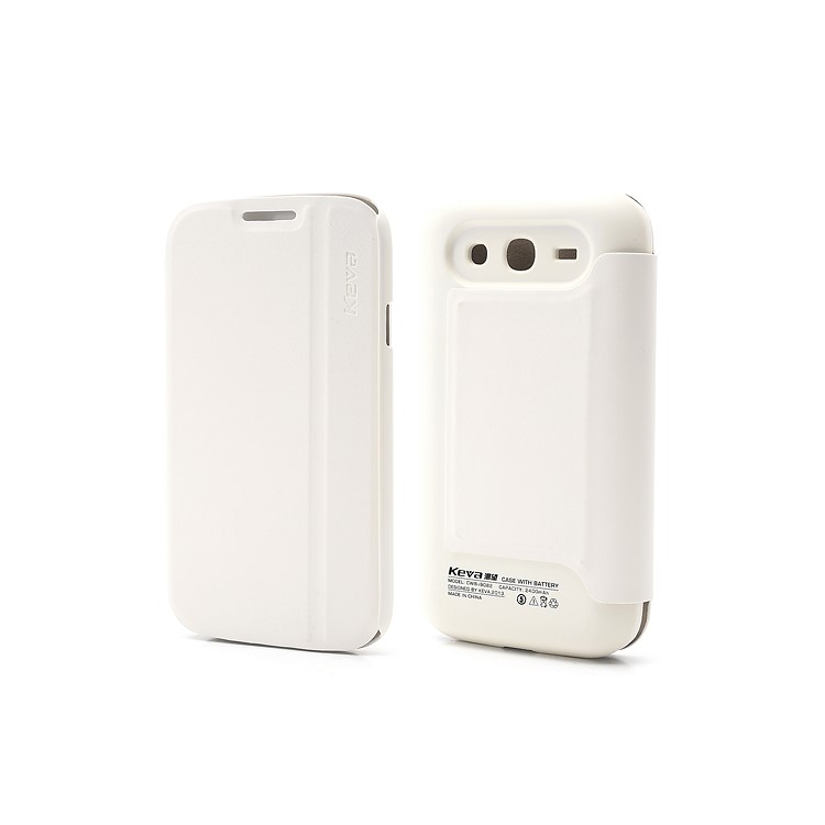 2400mAh Keva Leather Flip Extended Battery Cover Housing for Samsung Galaxy Grand i9082 - White