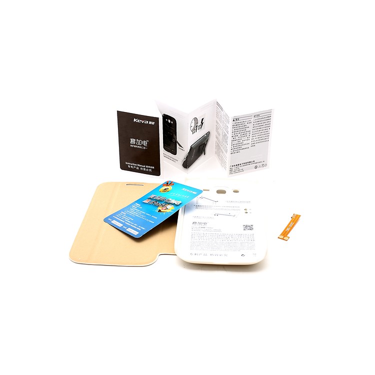 2400mAh Keva Leather Flip Extended Battery Cover Housing for Samsung Galaxy Grand i9082 - White