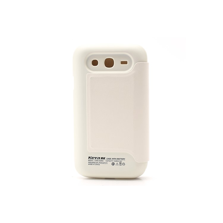2400mAh Keva Leather Flip Extended Battery Cover Housing for Samsung Galaxy Grand i9082 - White