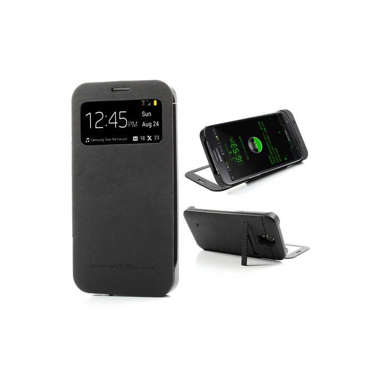 Black S-View Battery Charger Case Flip Cover for Samsung Galaxy Mega 6.3 I9200, with Wake up / Sleep Function-1