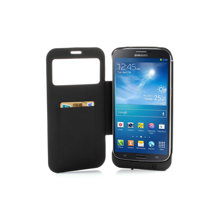 Black S-View Battery Charger Case Flip Cover for Samsung Galaxy Mega 6.3 I9200, with Wake up / Sleep Function-5