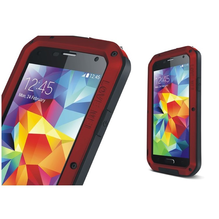 

LOVE MEI Powerful for Samsung Galaxy S5 G900 Metal + Silicone Hybrid Shell Cover - Red