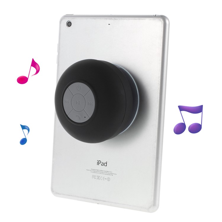 Mini Portable Bluetooth Waterproof Speaker with Suction Cup + Controls & Microphone - Black