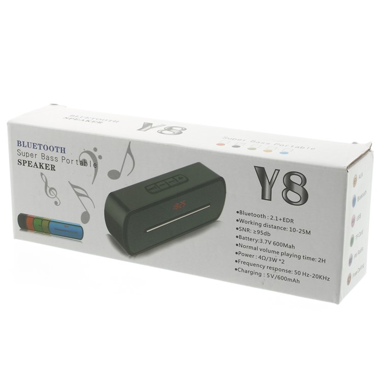 Black Y8 Portable Super Bass Bluetooth Speaker with MIC Support FM / U Disk / TF Card / AUX-input-9