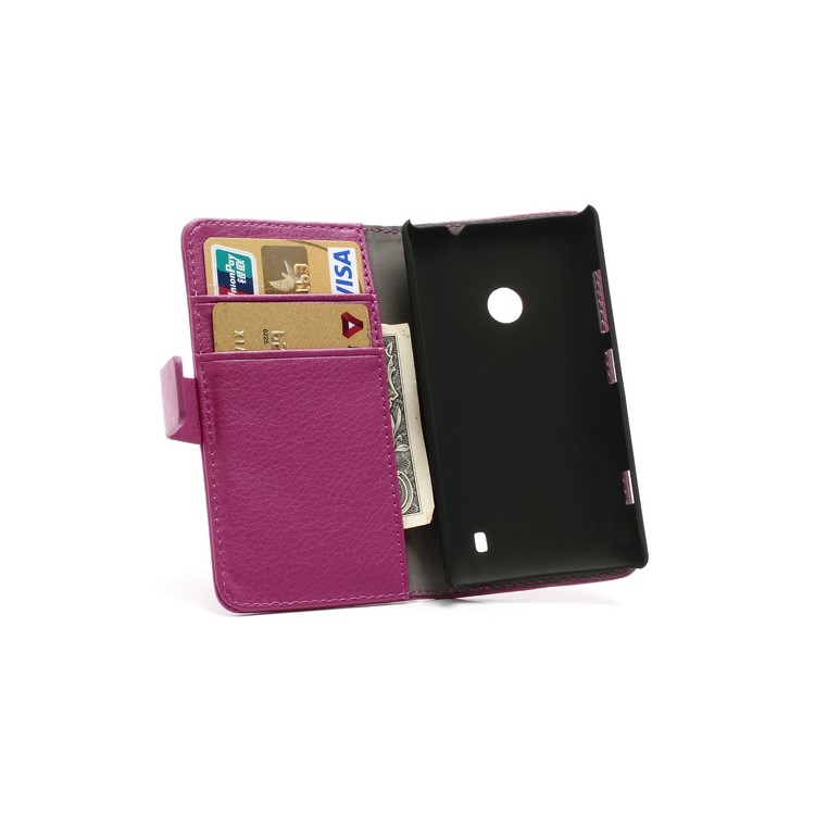 Folio Leather Wallet Case Cover w/ Stand and Card Slots for Nokia Lumia 520 - Rose-2