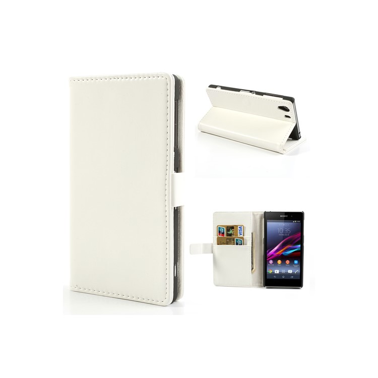 White Crazy Horse Wallet Leather Stand Case for Sony Xperia Z1 Honami C6903 C6902 C6943 L39h-1