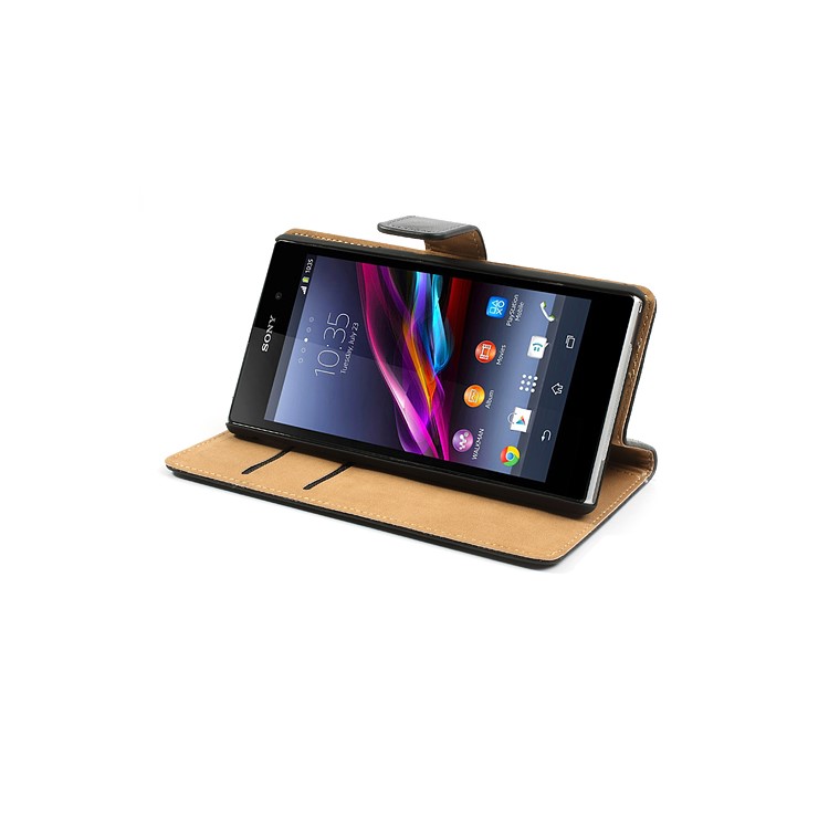 Black Premium Leather Wallet Case w/ Stand for Sony Xperia Z1 Honami C6903 C6902 L39h-4