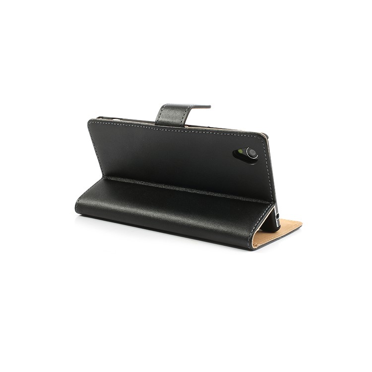 Black Premium Leather Wallet Case w/ Stand for Sony Xperia Z1 Honami C6903 C6902 L39h-5