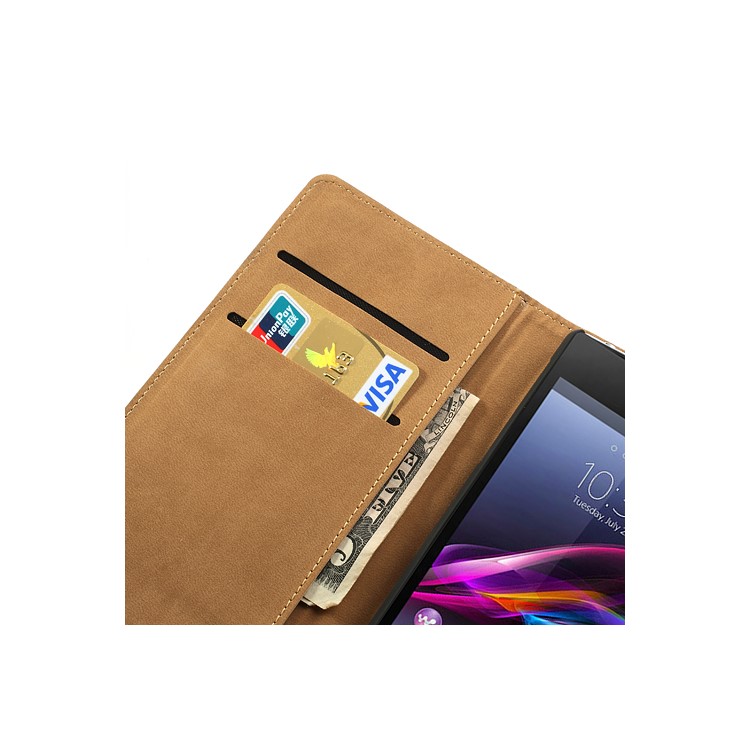 Black Premium Leather Wallet Case w/ Stand for Sony Xperia Z1 Honami C6903 C6902 L39h-9