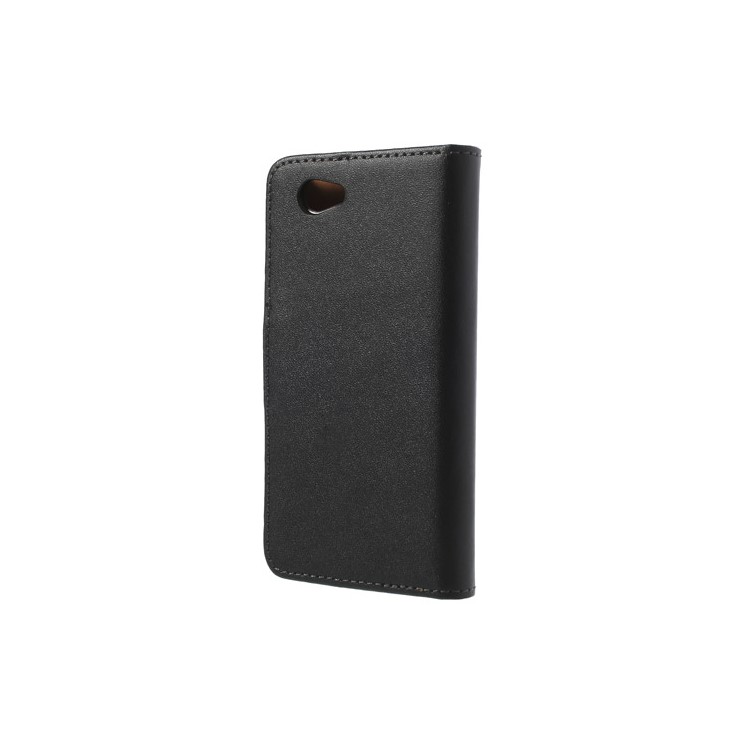 Genuine Split Leather Diary Case for Sony Xperia Z1 Compact D5503 - Black-2