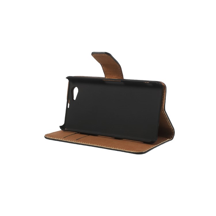 Genuine Split Leather Diary Case for Sony Xperia Z1 Compact D5503 - Black-4