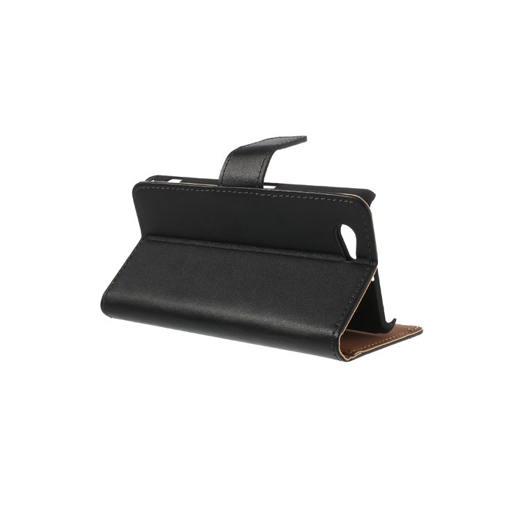 Genuine Split Leather Diary Case for Sony Xperia Z1 Compact D5503 - Black-5
