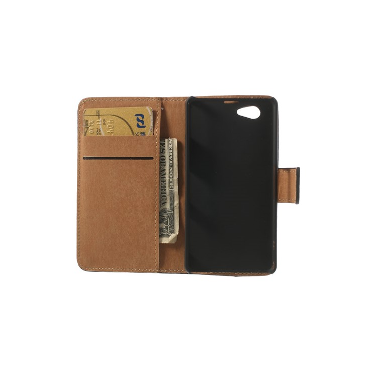 Genuine Split Leather Diary Case for Sony Xperia Z1 Compact D5503 - Black-6