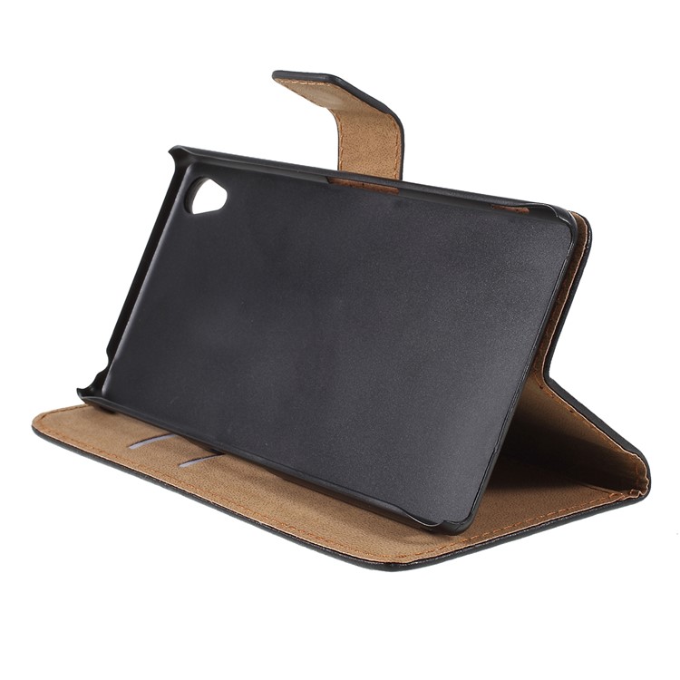 Genuine Split Leather Flip Case for Sony Xperia Z2 D6502 D6503 D6543 w/ Stand - Black-7