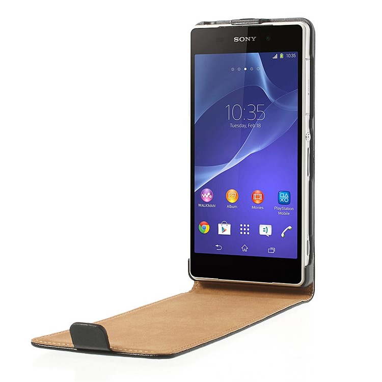Black Genuine Split Leather Vertical Flip Case for Sony Xperia Z2 D6502 D6503 D6543-5