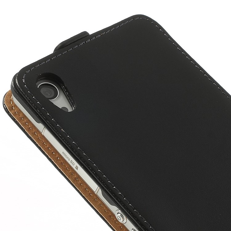 Black Genuine Split Leather Vertical Flip Case for Sony Xperia Z2 D6502 D6503 D6543-6