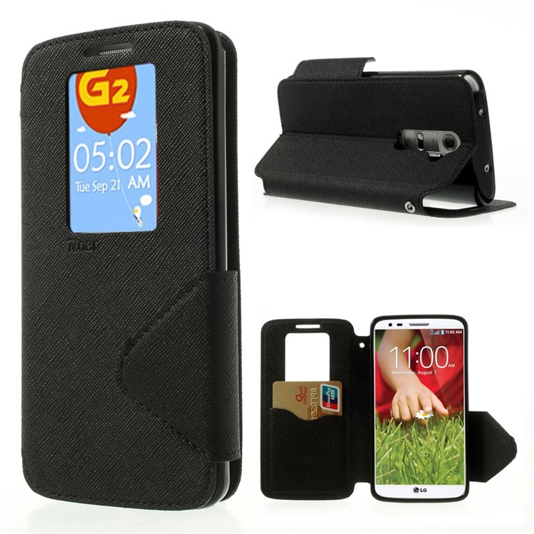 Roar Korea for LG Optimus G2 D803 VS980 Fancy Diary View Window Wallet Leather Cover - Black-1
