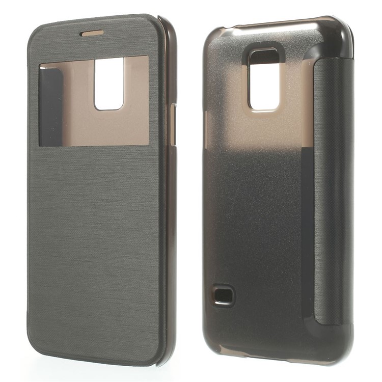 

Black Window View Leather Flip Cover w/ Back Plastic Case for Samsung Galaxy S5 mini SM-G800