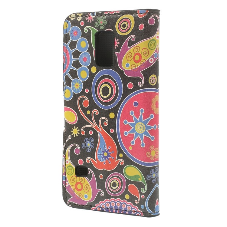 Paisley Pattern Leather Wallet Cover w/ Stand for Samsung Galaxy S5 mini SM-G800-2