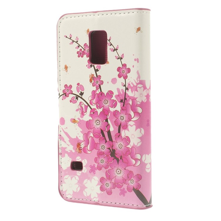 Plum Blossom Stand Leather Card Holder Cover for Samsung Galaxy S5 mini SM-G800-2