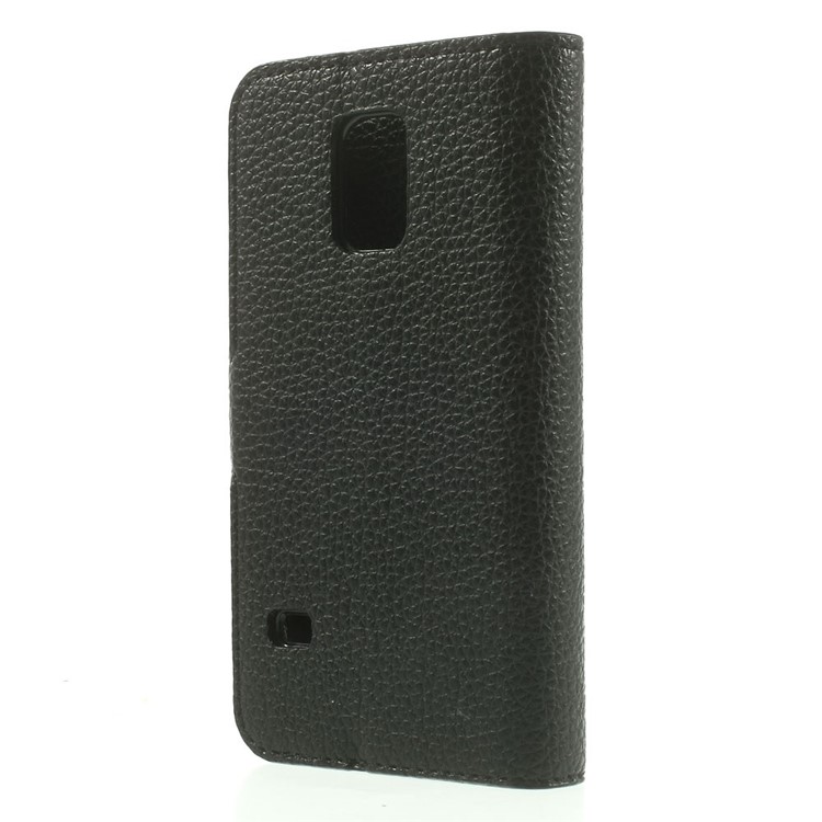 For Samsung Galaxy S5 mini SM-G800 Litchi Texture Leather Wallet Case w/ Stand - Black-2