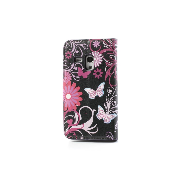 Butterfly Flowers Leather Card Holder Case Wallet for Samsung Galaxy S III / 3 Mini I8190-2