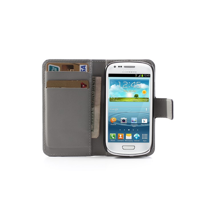 Butterfly Flowers Leather Card Holder Case Wallet for Samsung Galaxy S III / 3 Mini I8190-5