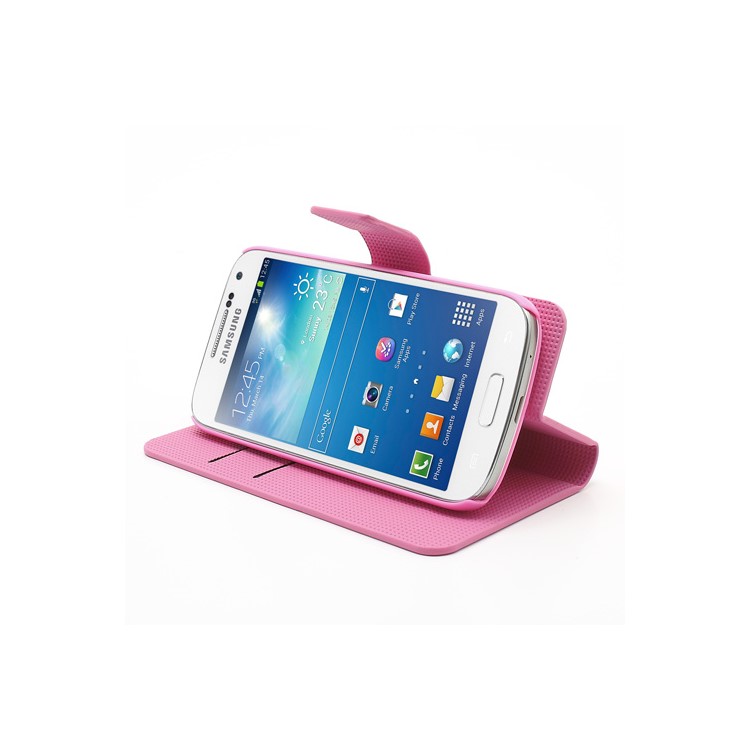 Pink Plum Card Slots Leather Case Stand for Samsung Galaxy S4 mini i9195 i9190-3