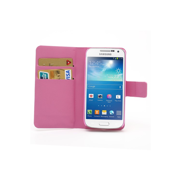Pink Plum Card Slots Leather Case Stand for Samsung Galaxy S4 mini i9195 i9190-5