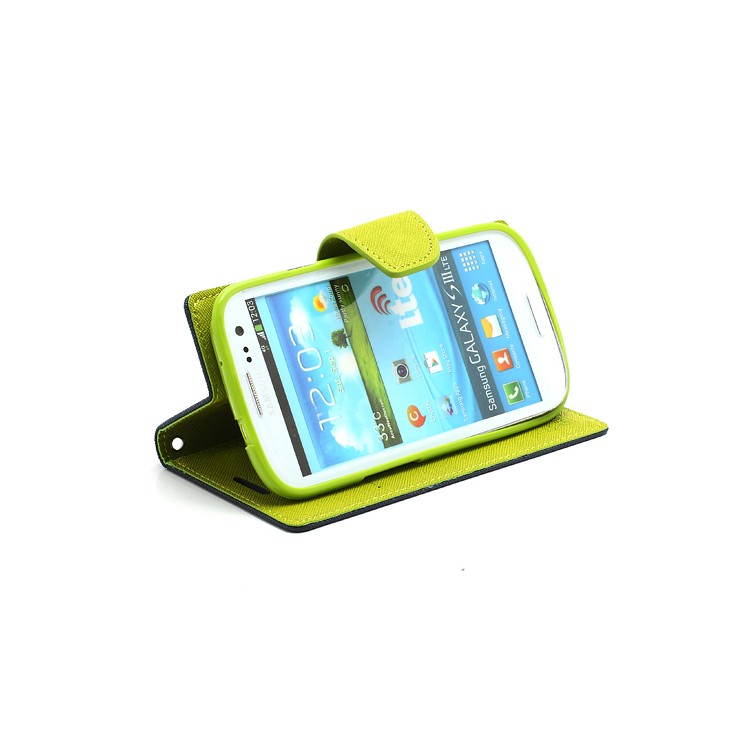 Mercury Fancy Diary Wallet Style Leather Stand Case for Samsung Galaxy S3 / III I9300 - Green / Dark Blue-3