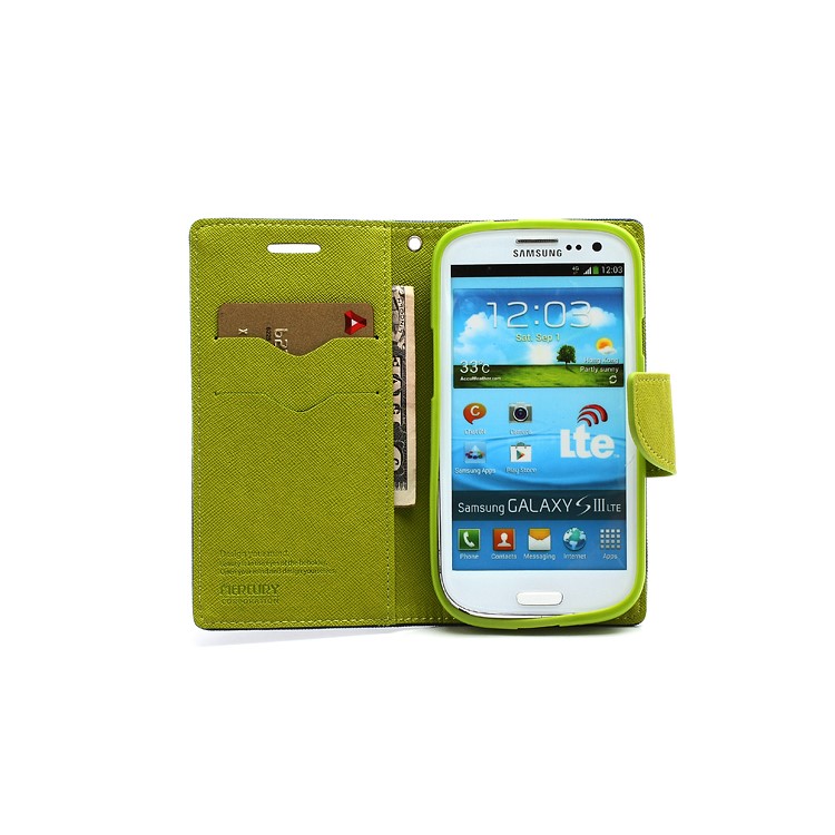 Mercury Fancy Diary Wallet Style Leather Stand Case for Samsung Galaxy S3 / III I9300 - Green / Dark Blue-5