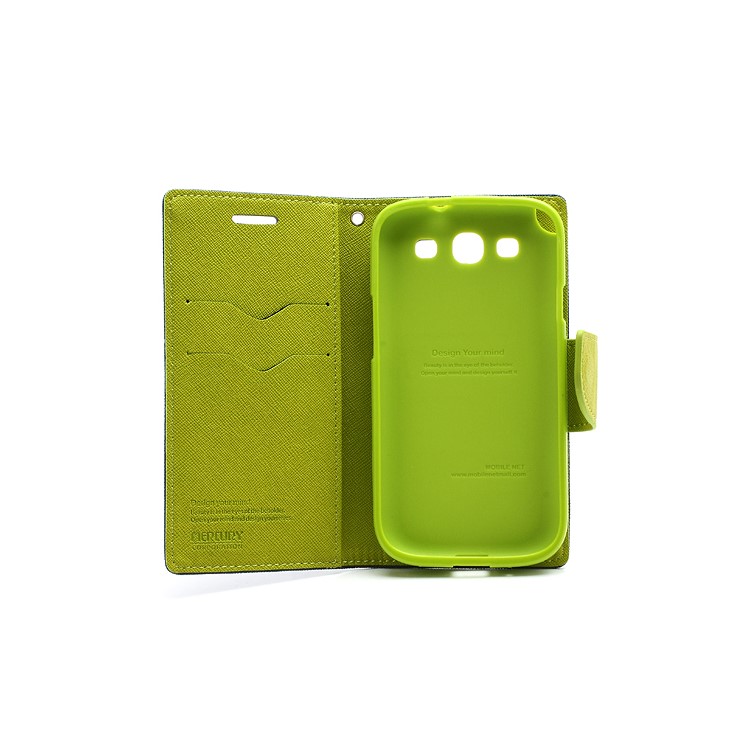 Mercury Fancy Diary Wallet Style Leather Stand Case for Samsung Galaxy S3 / III I9300 - Green / Dark Blue-9