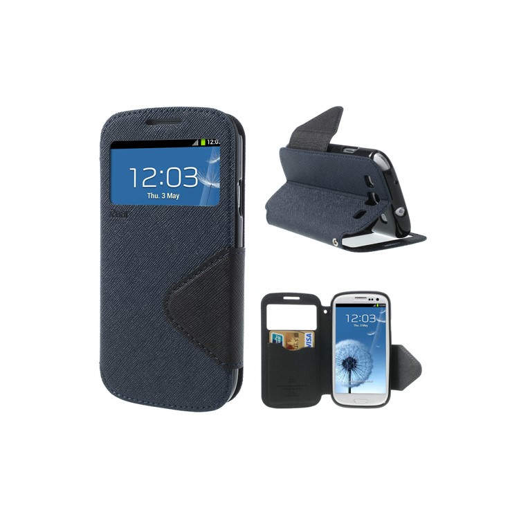 

Рев-корейский Фантастический Дневник Для Галактики Samsung S3 I9300 Магнитный Кожаный Чехол Для Кошелька W / View Window - Черный / Темно-синий