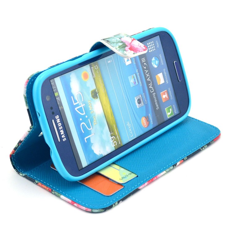 Beautiful Colorful Flowers Wallet Leather Phone Case Stand for Samsung Galaxy S3 I9300-5