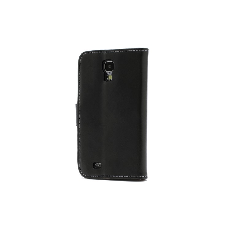 Genuine Split Leather Diary Case w/ Stand for Samsung Galaxy S IV S4 i9500 i9505 - Black-2
