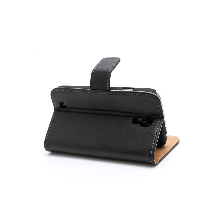 Genuine Split Leather Diary Case w/ Stand for Samsung Galaxy S IV S4 i9500 i9505 - Black-4