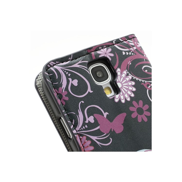 Butterfly & Flower Card Slot Leather Stand Case Shell for Samsung Galaxy S4 i9500 i9502-9