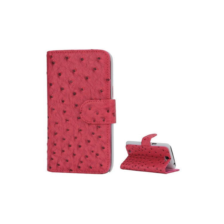 Ostrich Grain Soft Leather Credit Card Wallet Stand Case for Samsung Galaxy Note 2 / II N7100 - Rose