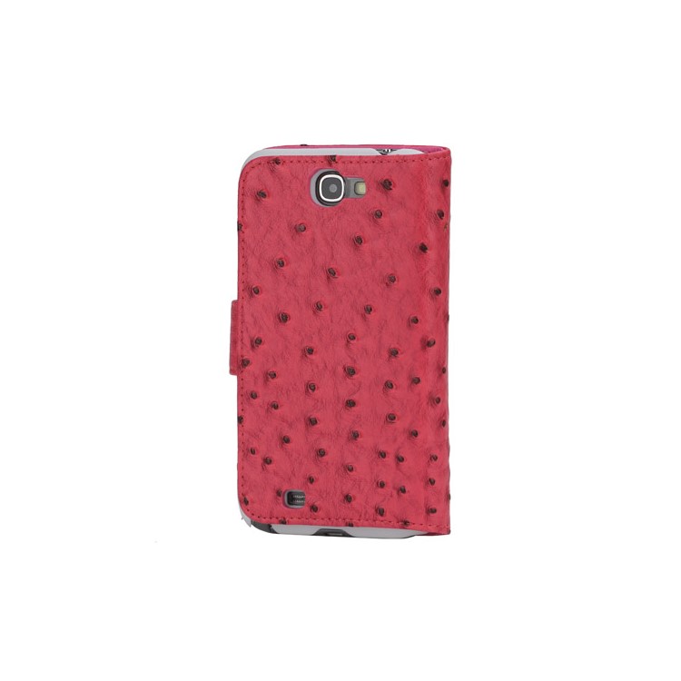 Ostrich Grain Soft Leather Credit Card Wallet Stand Case for Samsung Galaxy Note 2 / II N7100 - Rose