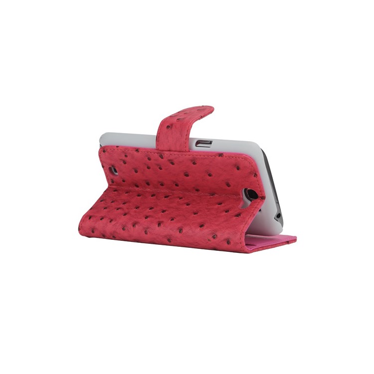 Ostrich Grain Soft Leather Credit Card Wallet Stand Case for Samsung Galaxy Note 2 / II N7100 - Rose