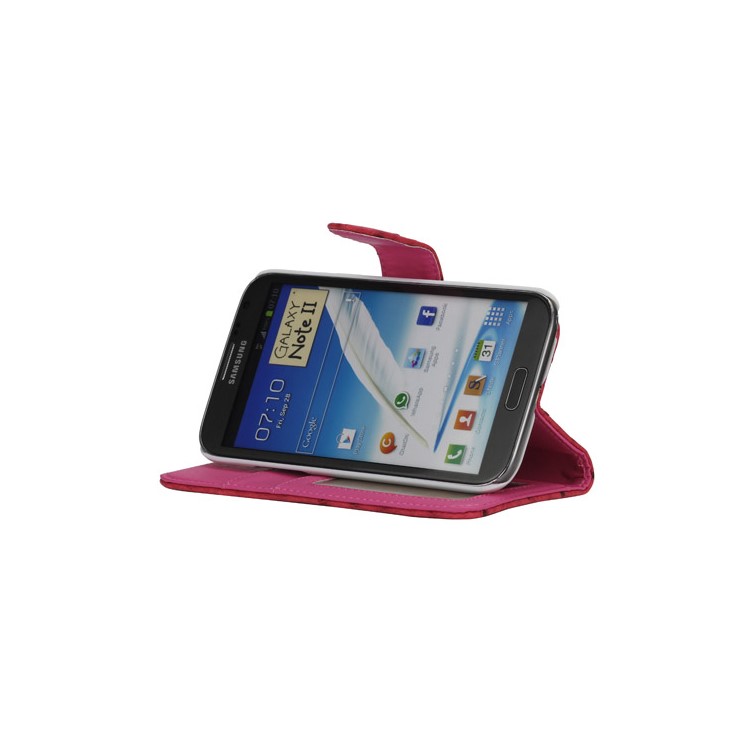 Ostrich Grain Soft Leather Credit Card Wallet Stand Case for Samsung Galaxy Note 2 / II N7100 - Rose